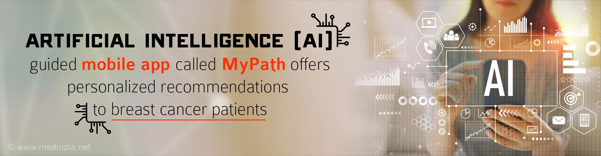 Artificial Intelligence (AI) guided mobile app called MyPath offers personalized recommendations to breast cancer patients.

