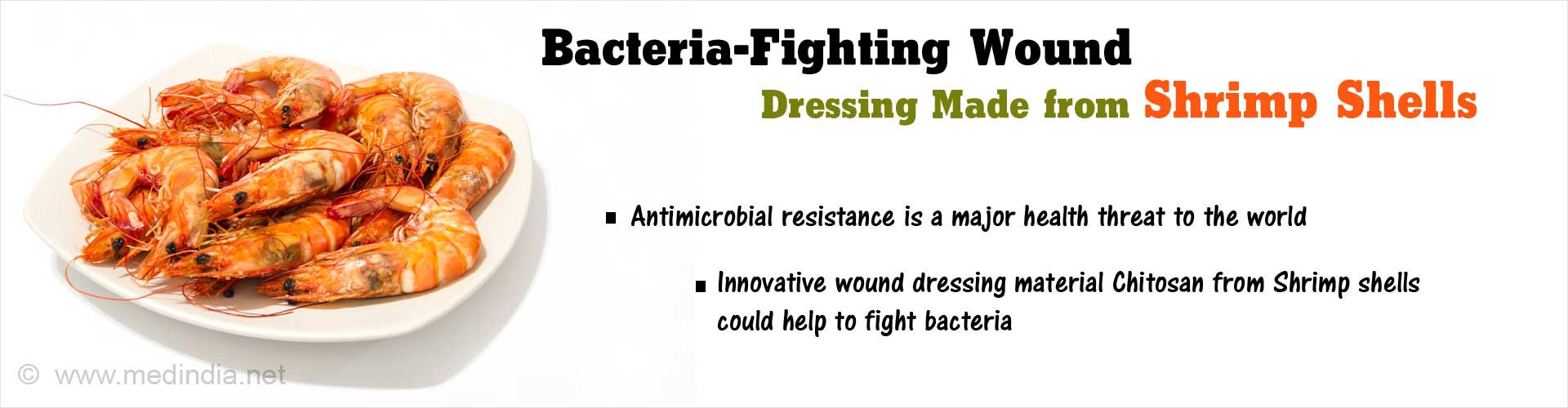 Bacteria-fighting wound dressing made from shrimp shells
- antimicrobial resistance is a major health threat to the world
- innovative would dressing material Chitosan from shrimp shells could help to fight bacteria