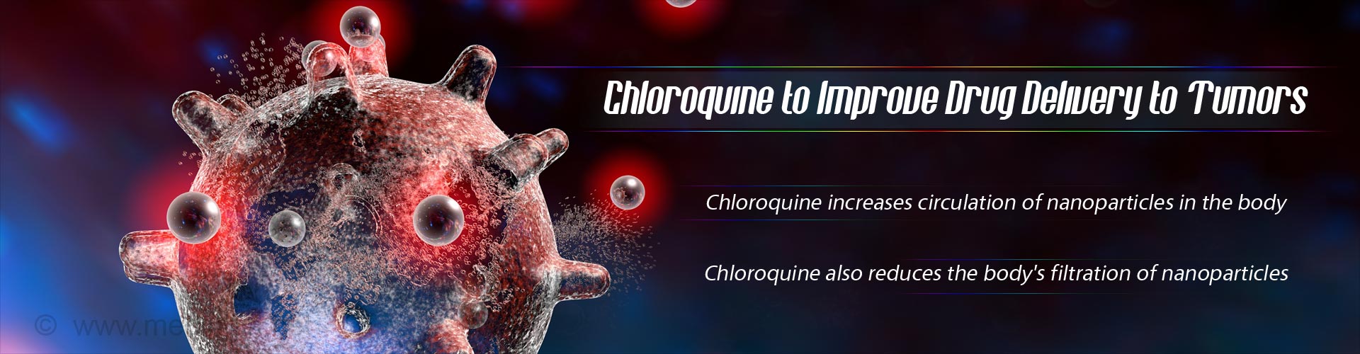 chloroquine to improve drug delivery to tumors
- chloroquine increases circulation of nanoparticles in the body
- chloroquine also reduces the body's filtration of nanoparticles