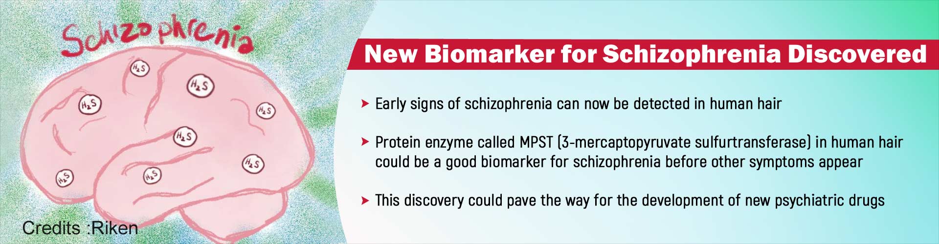 New Biomarker for Schizophrenia Discovered. Early signs of schizophrenia can now be detected in human hair. Protein enzyme called MPST (3-mercaptopyruvate sulfurtransferase) in human hair could be a good biomarker for schizophrenia before other symptoms appear. This discovery could pave the way for the development of new psychiatric drugs.