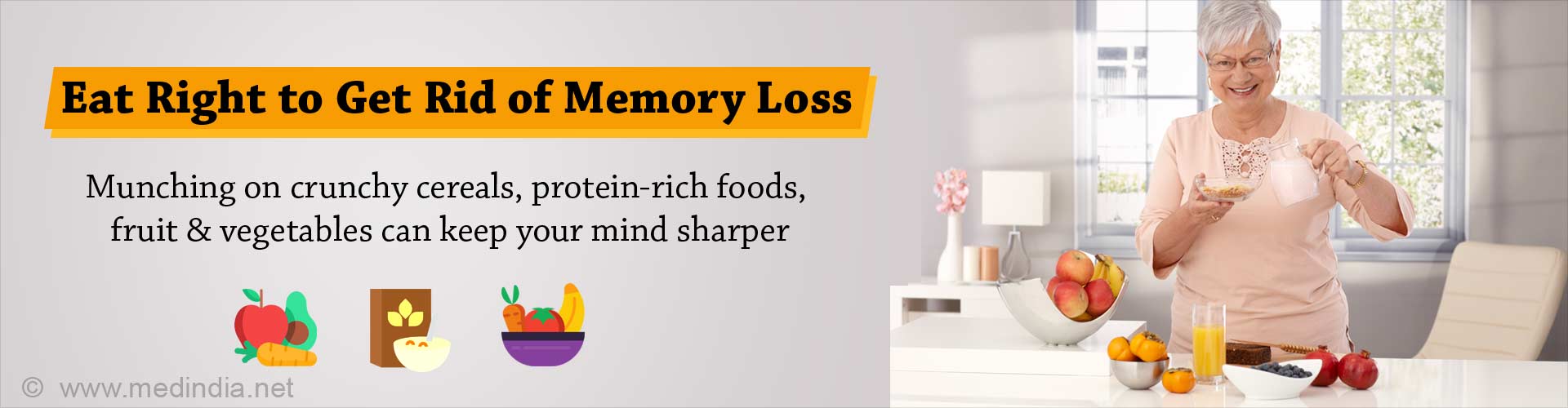Eat right to get rid of memory loss. Munching on crunchy cereals, protein-rich foods, fruit and vegetables can keep your mind sharper.