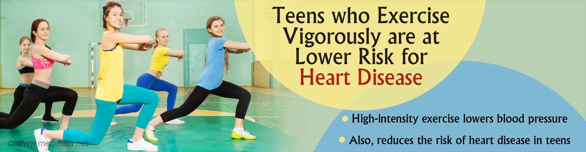 Teens who exercise vigorously are at lower risk for heart disease. High-intensity exercise lowers blood pressure. Also, reduces the risk of heart disease in teens.
