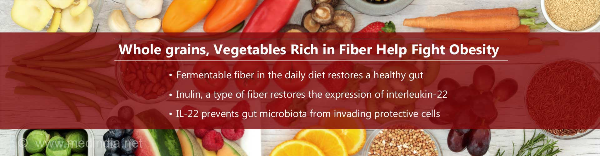 whole grains, vegetables rich in fiber help fight obesity
- fermentable fiber in the daily diet restores a healthy gut
- inulin, a type of fiber restores the expression of interleukin-22
- IL-22 prevents gut microbiota from invading protective cells
