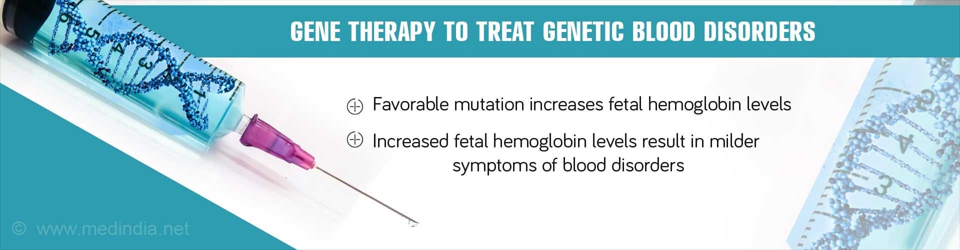 Gene therapy to treat genetic blood disorders
- Favorable mutation increases fetal hemoglobin levels
- Increased fetal hemoglobin levels result in milder symptoms of blood disorders 
