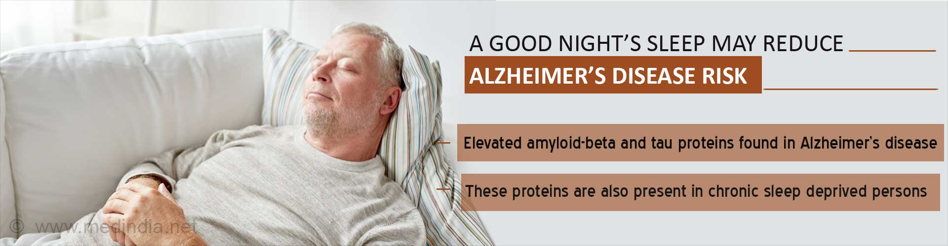 A good night's sleep may reduce Alzheimer's Disease risk
- Elevated amyloid-beta and tau proteins found in Alzheimer's Disease
- These proteins are also present in chronic sleep deprived persons