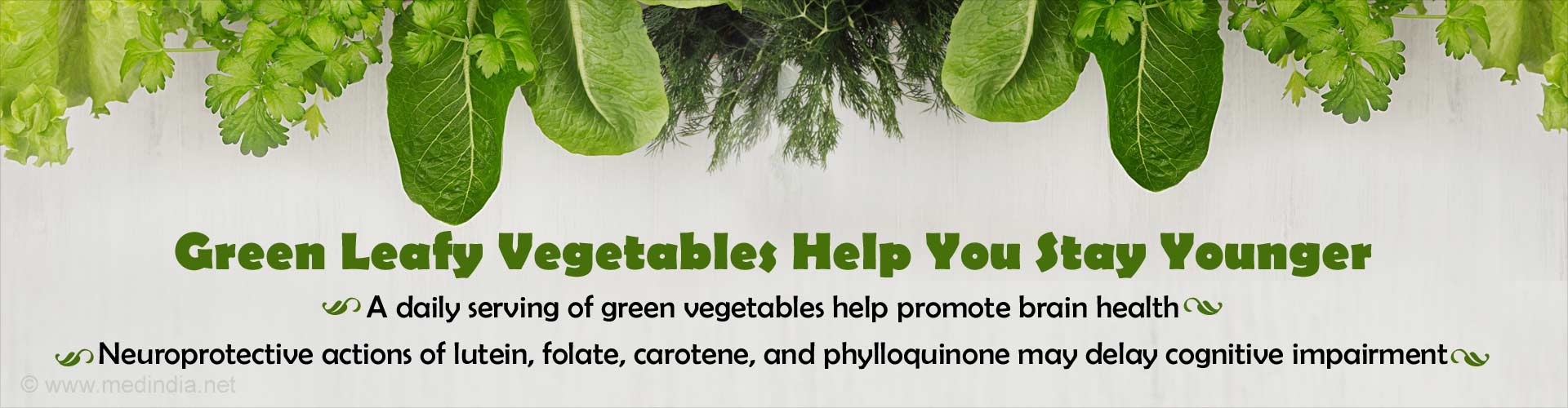 green leafy vegetables help you stay younger
- a daily serving of green vegetables help promote brain health
- neuroprotective actions of lutein, folate, carotene and phylloquinone may delay cognitive impairment
