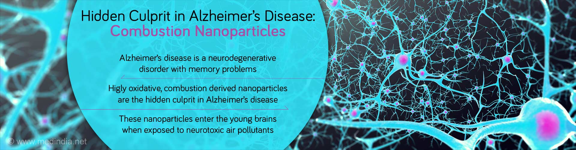 Hidden culprit in Alzheimer's Disease: Combustion Nanoparticles
- Alzheimer's disease is a neurodegenerative disorder with memory problems
- Highly oxidative, combustion derived nanoparticles are the hidden culprits in Alzheimer's disease
- These nanoparticle enter the young brains when exposed to neurotoxic air pollutants