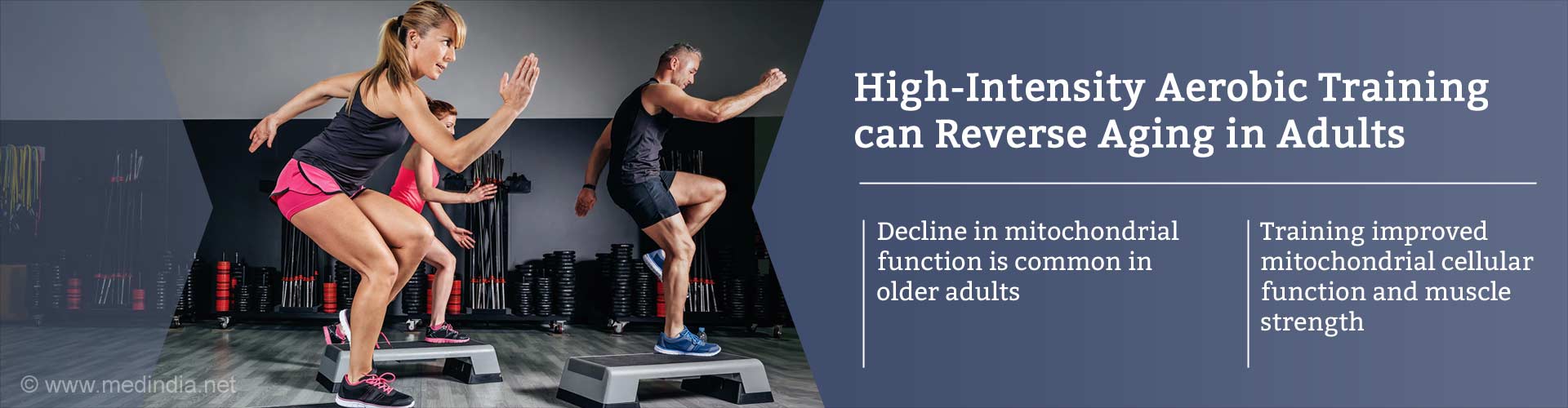 high-intensity aerobic training can reverse aging in adults
- decline in mitochondrial function is common in older adults
- training improved mitochondrial cellular mitochondrial cellular function and muscle strength
