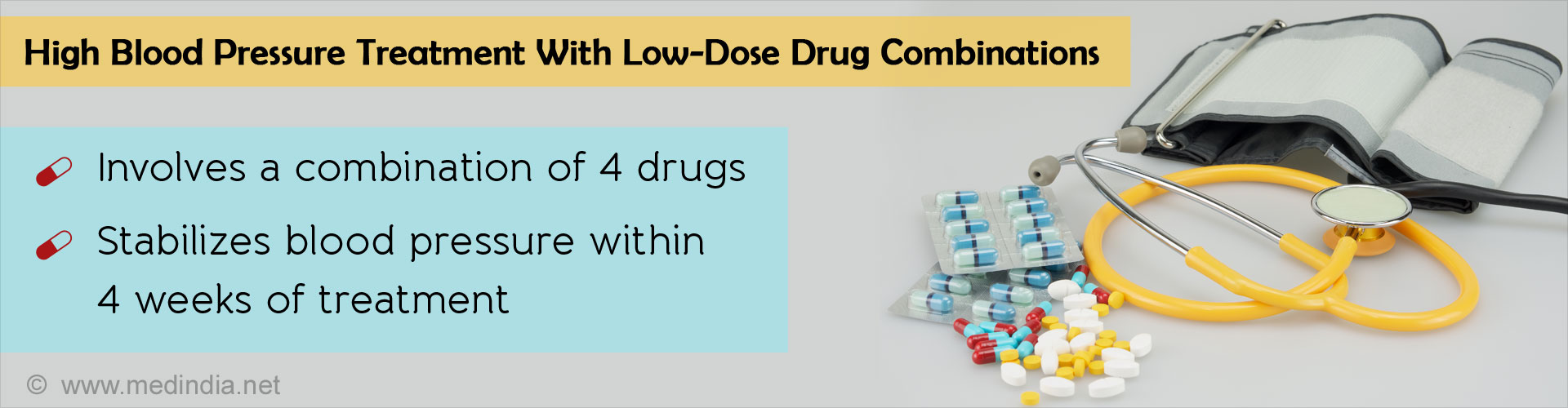 High Blood Pressure Treatment With Low-Dose Drug Combinations
- Involves a combination of 4 drugs
- Stabilizes blood pressure within 4 weeks of treatment