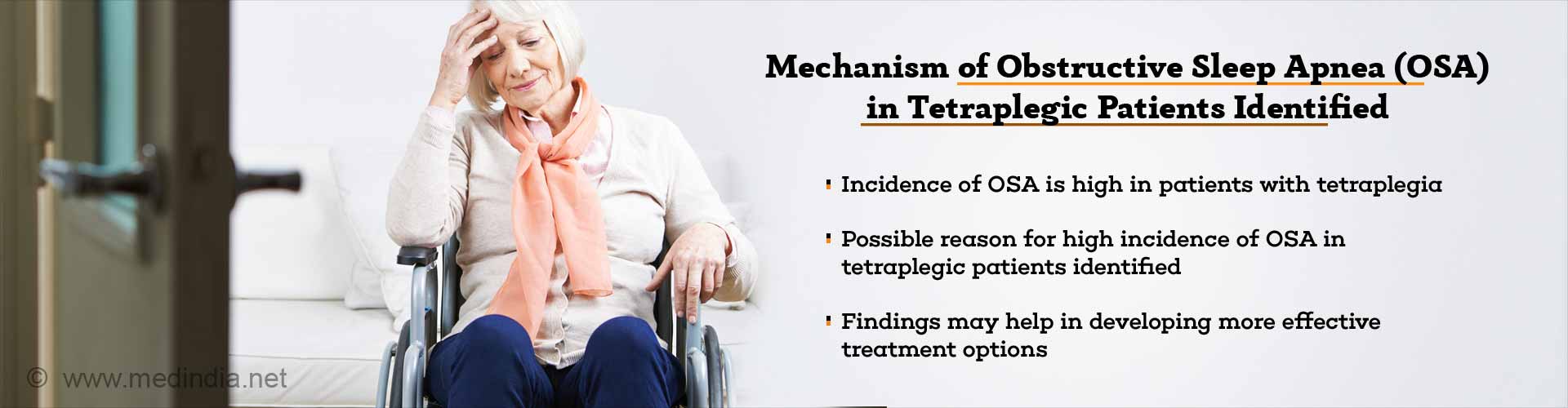 mechanism of obstrucive sleep apnea (OSA) in tetraplegic patients identified
- incidence of OSA is high in patients with tetraplegia
- possible reason for high incidence of OSA in tetraplegic patients identified
- findings may help in developing more effective treatment options