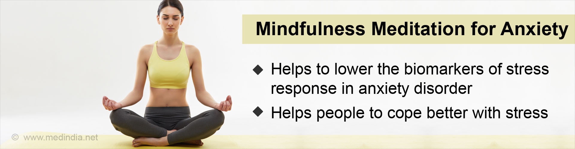 Mindfulness Meditation for Anxiety
- Helps to lower the biomarker of stress reponse in anxiety disorder
- Helps peopleto cope better with stress