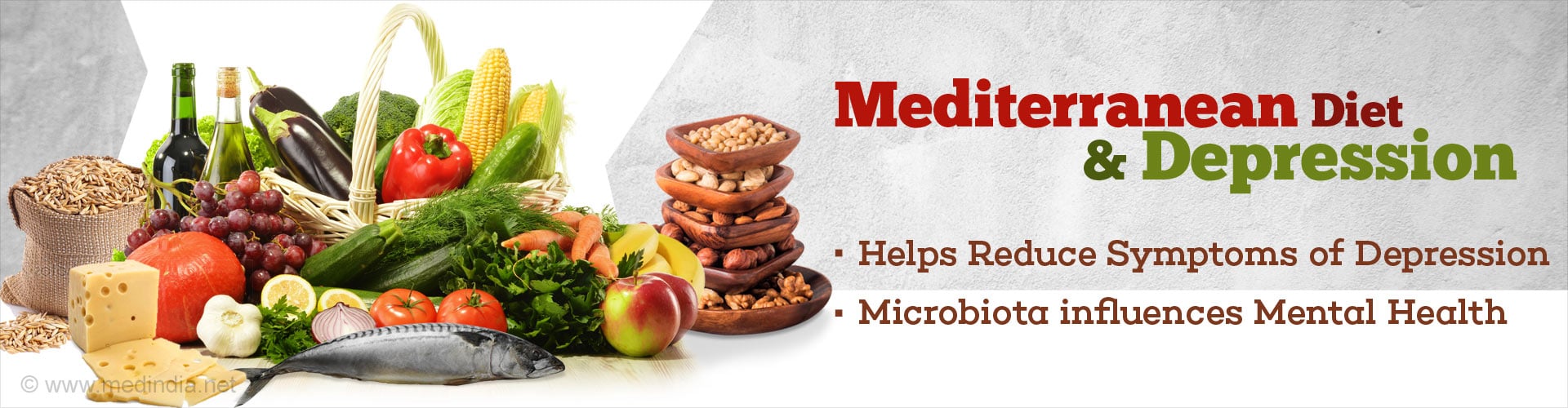 Mediterranean Diet and Depression
- Helps Reduce Symptoms
- Microbiota Influences Mental Health