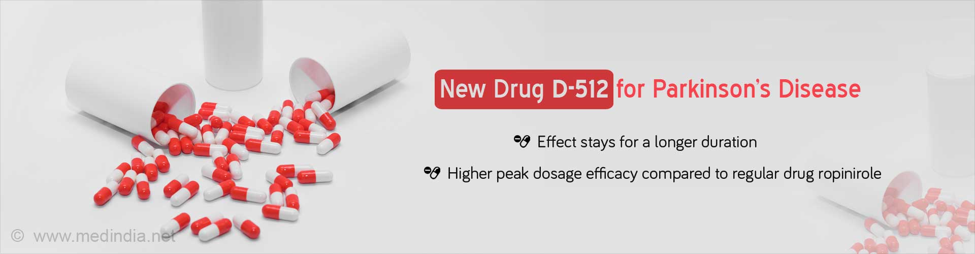 New Drug D-512 for Parkinson's Disease
- Effect stays on for a longer duration
- Higher peak dosage efficacy compared to regular drug ropinirole