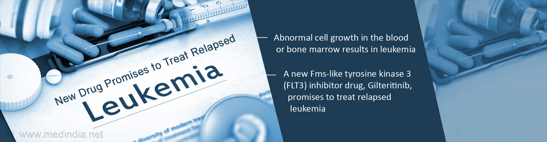 new Drug Promises to Treat Relapsed Leukemia
- Abnormal cell growth in the blood or bone marrow results in leukemia
- A new Fms-like tyrosine kinase 3 (FLT3) inhibitor drug, Gilteritinib promises to treat relapsed leukemia