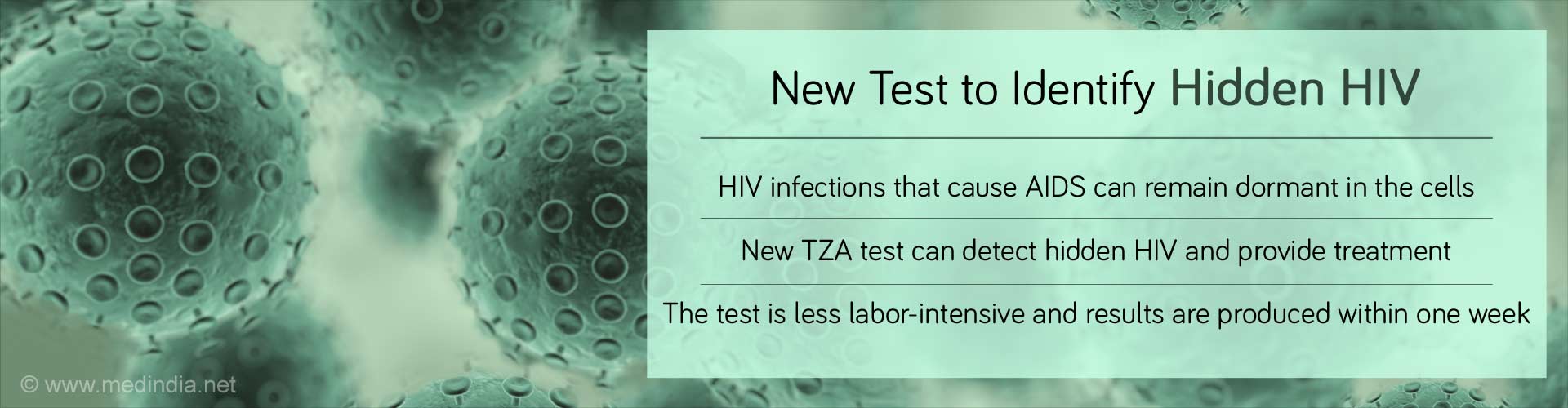 New test to identify hidden HIV
- HIV infections that cause AIDS can remain dormant in the cells
- New TZA test can detect hidden HIV and provide treatment
- The test is less labor-intensive and results are porduced within one week