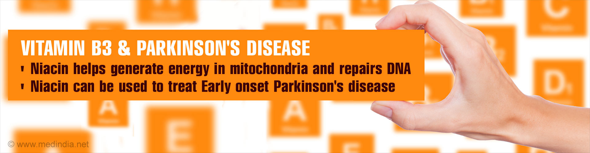 Vitamin B3 & Parkinson's Disease
- Niacin helps generate energy in mitochondria and repairs DNA
- Niacin can be used to treat early onset Parkinson's disease