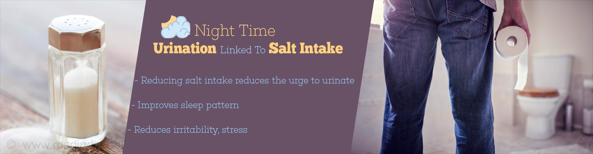 night time urination linked to salt intake
- reducing salt intake reduces the urge to urinate
- improves sleep pattern
- reduces irritability, stress