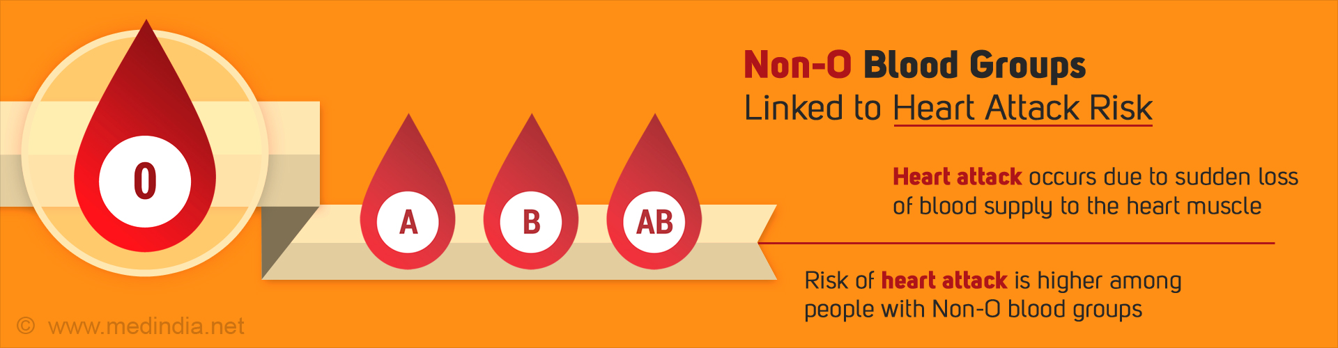 Non-O Blood Groups Linked to Heart Attack Risk

- Heart attack occurs due to sudden loss of blood supply to the heart muscle
- Risk of heart attack is higher among people with Non-O blood groups