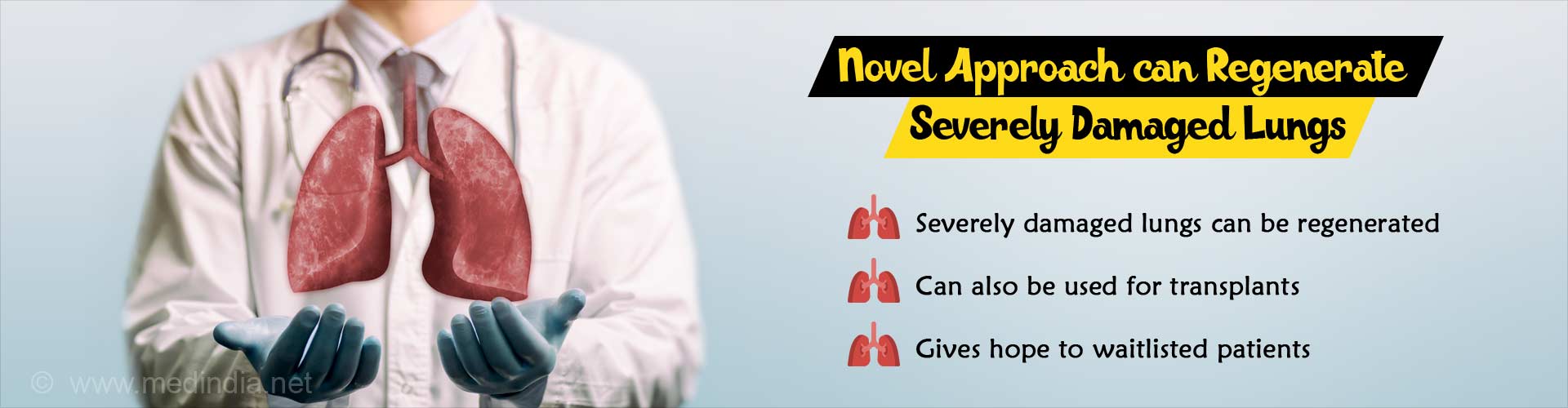 Novel approach can regenerate severely damaged lungs. Severely damaged lungs can be regenerated. Can also be used for transplants. Gives hope to waitlisted patients.