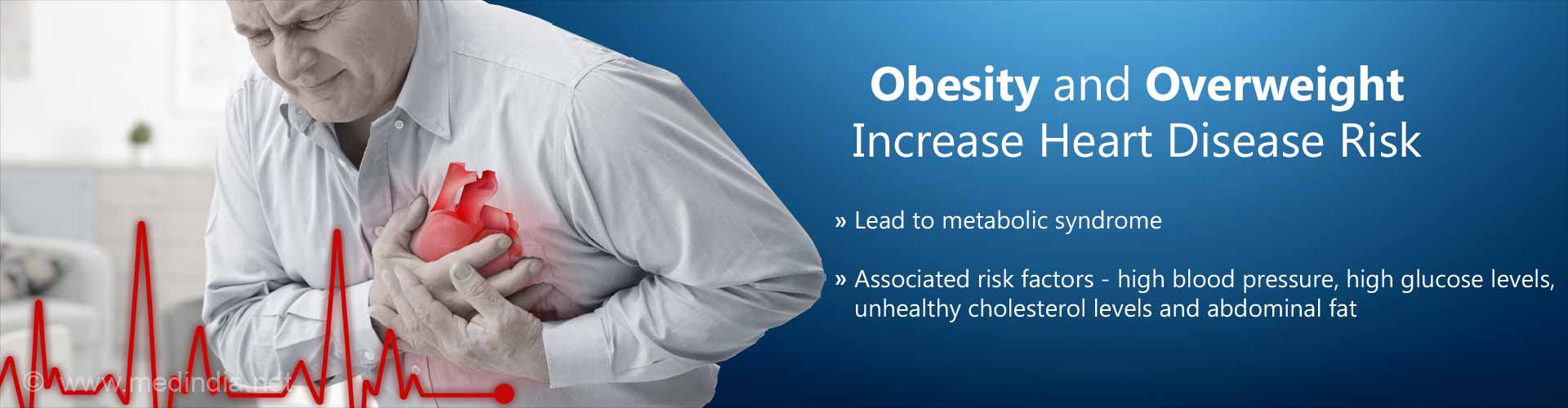 Obesity and Overweight Increase Heart Disease Risk
- lead to metabolic syndrome
- associated risk factors - high blood pressure, high glucose levels, unhealthy cholesterol levels and abdominal fat
