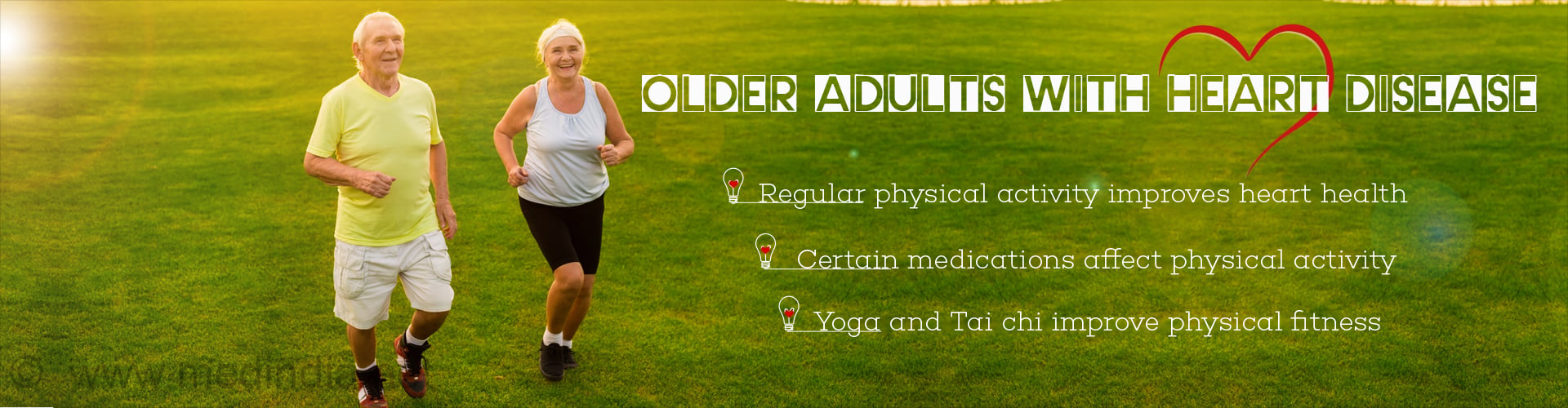 Older adults with heart disease
- Regular physical activity improves heart health
- Certain medications affect physical activity
- Yoga and Tai Chi improve physical fitness