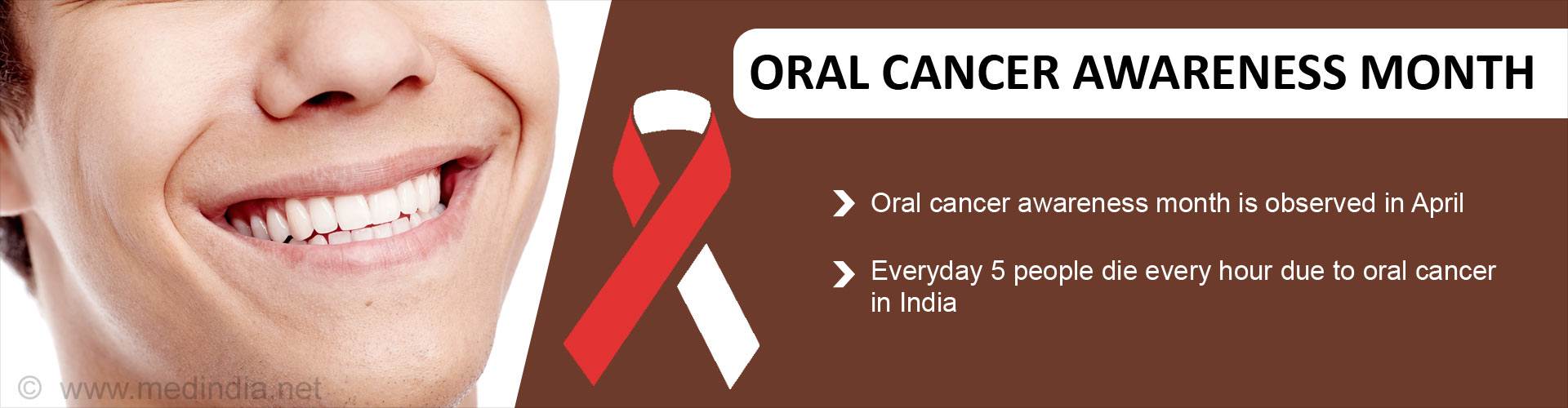 Oral cancer awareness month
- Oral cancer awareness month is observed in April
- Everyday 5 people die every hour due to oral cancer in India