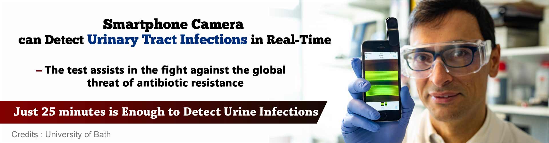 Smartphone camera can detect Urinary Tract Infections in real-time. The test assists in the fight against the global threat of antibiotic resistance. Just 25 minutes is enough to detect urine infections.