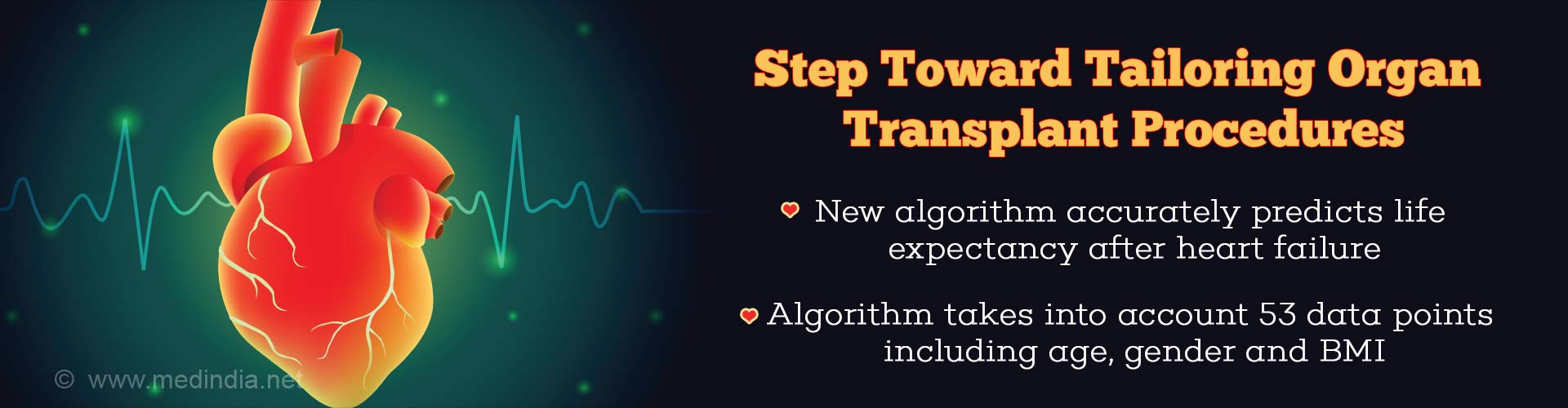 step towards tailoring organ transplant procedures
- new algorithm accurately predicts life expectancy after heart failure
- algorithm takes into account 53 data points including age, gender and BMI