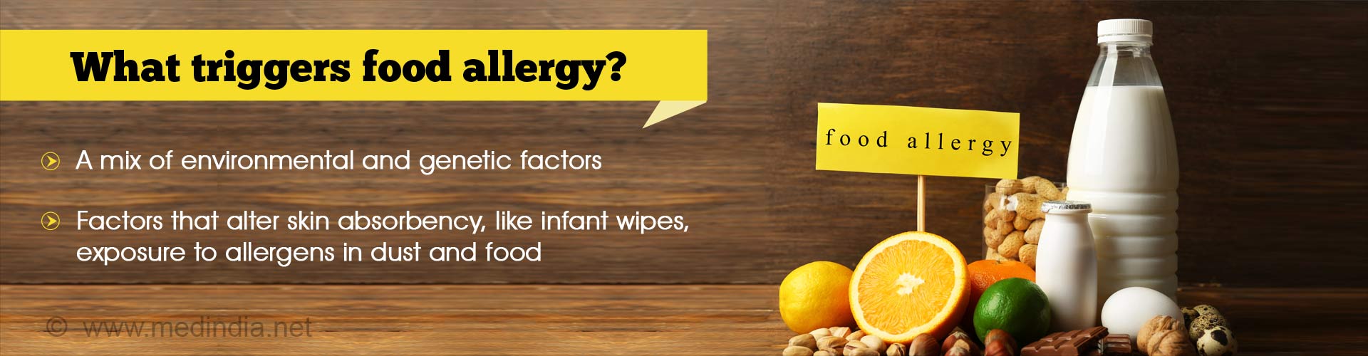 what triggers food allergy?
- a mix of environmental and genetic factors
- factors that alter skin absorbency, like infant wipes, exposure to allergens in dust and food