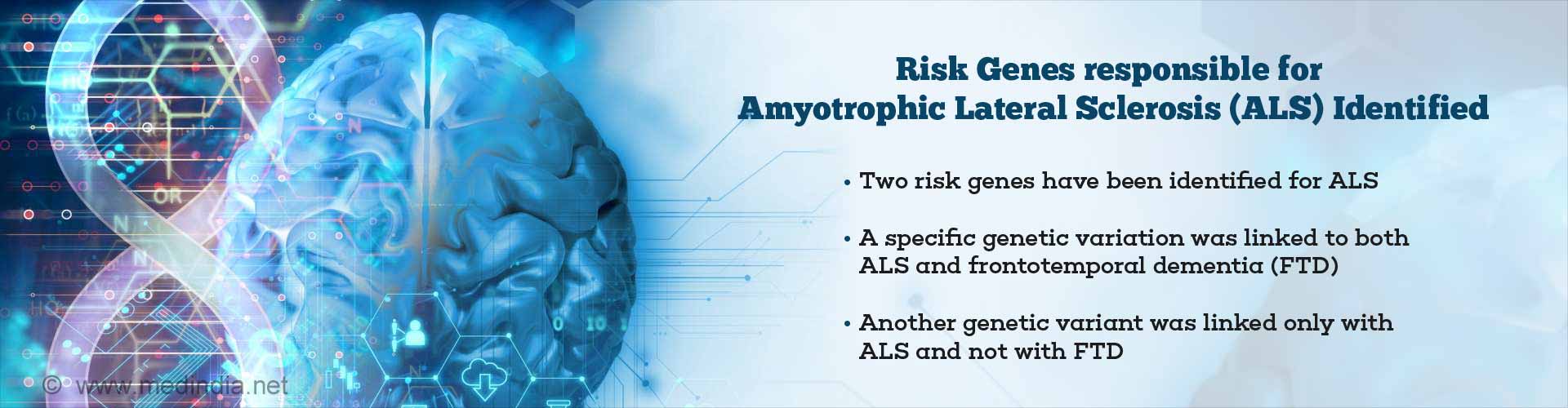 risk genes responsible for amyotrophic lateral sclerosis (ALS) identified
- two risk genes have been identified for ALS
- a specific genetic variation was linked to both ALS and frontotemporal dementia (FTD)
- Another genetic variant as linked only with ALS and not with FTD