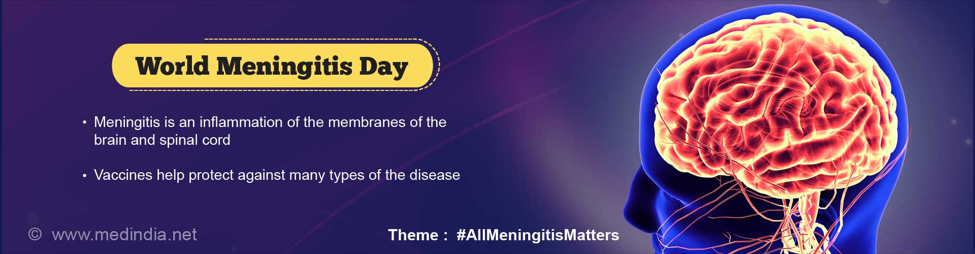 world meningitis day
- meningitis is an inflammation of the membranes of the brain and spinal cord
- vaccines help protect against many types of the disease
Theme: #AllMeningitisMatters