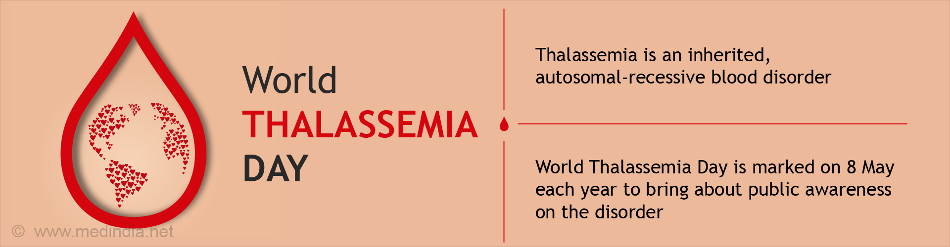 World Thalassemia Day
- Thalassemia is an inherited autosomal-recessive blood disorder
- World Thalassemia Day is marked on 8 May each year to bring about public awareness