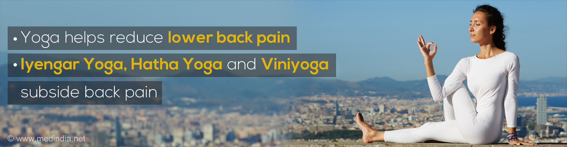 - Yoga helps reduce lower back pain
- Iyengar Yoga, Hatha Yoga and Viniyoga subside back pain