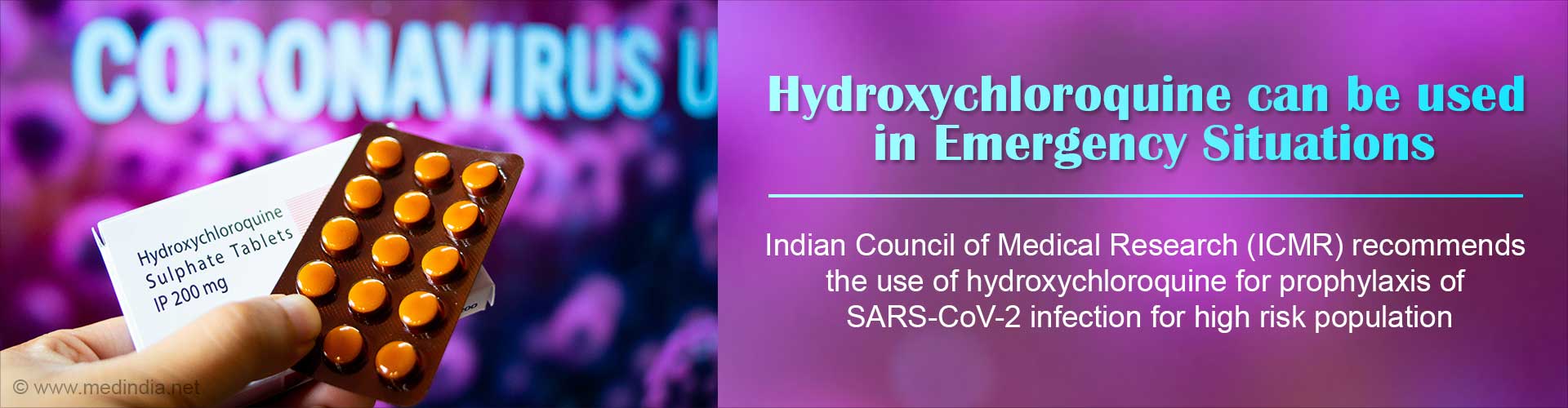 ICMR Recommends Hydroxychloroquine Use in Emergency Situations