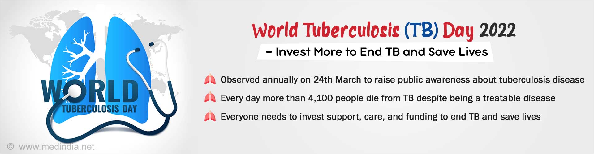 World Tuberculosis (TB) Day 2022 - 'Invest to End TB. Save Lives' World Tuberculosis (TB) Day 2022 - 'Invest to End TB. Save Lives'